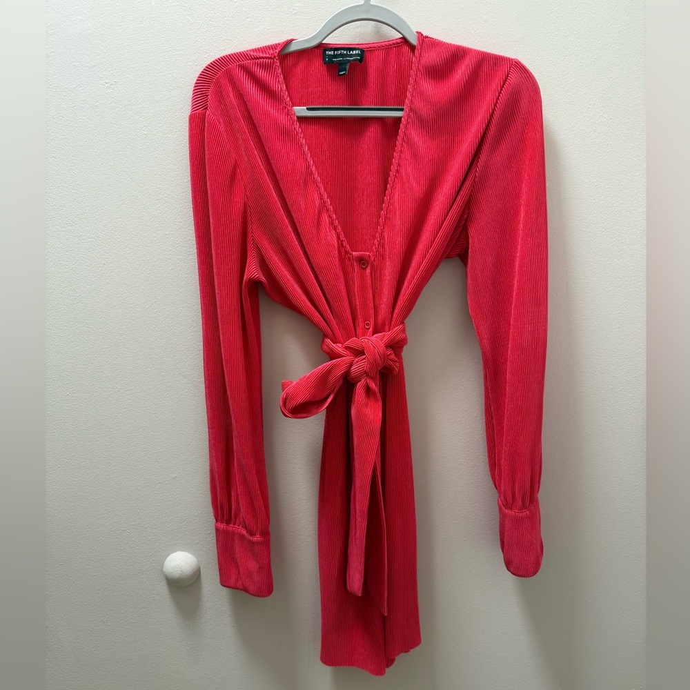 The Fifth Label (Australian brand) pink long sleeve plisse mini dress